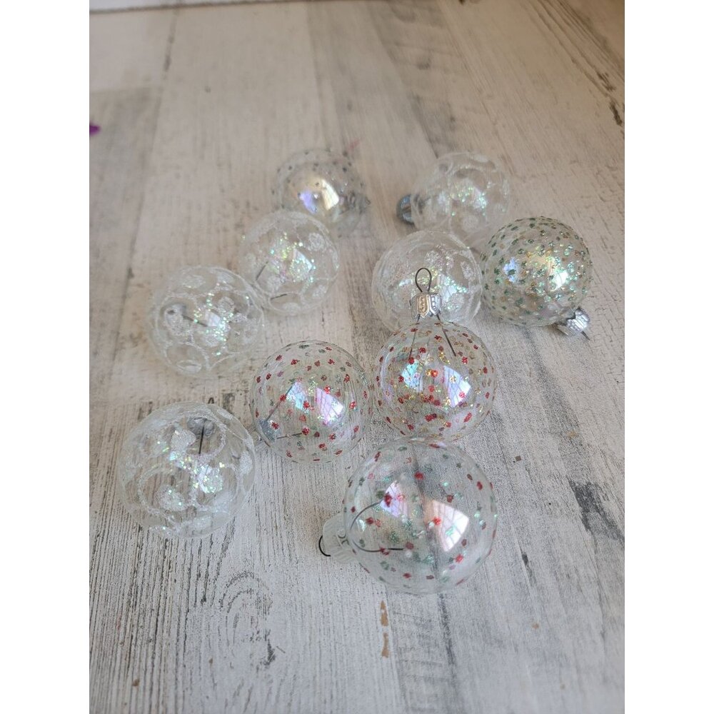 Miniature clear glitter ball ornament Xmas polka dot glass